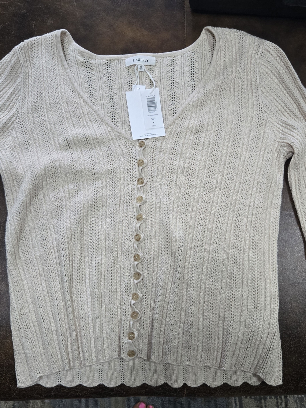 Z Supply Women's Cream Ribbed Button-Front Dress